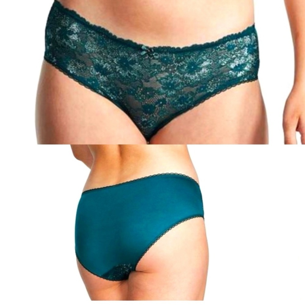 NWT VICTORIA'S SECRET Body By Victoria Hipster Pantie M Green Silver Lace Floral